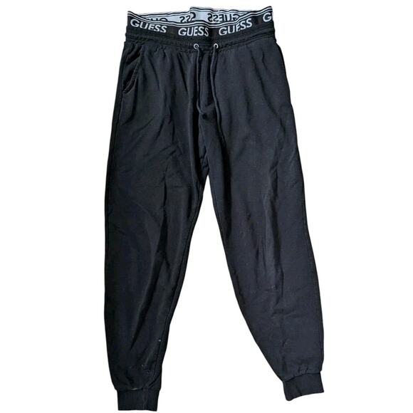 Guess Y2k Exposed Waistband Joggers Sweatpants Women M Black Cotton Logo Pants - Picture 1 of 6